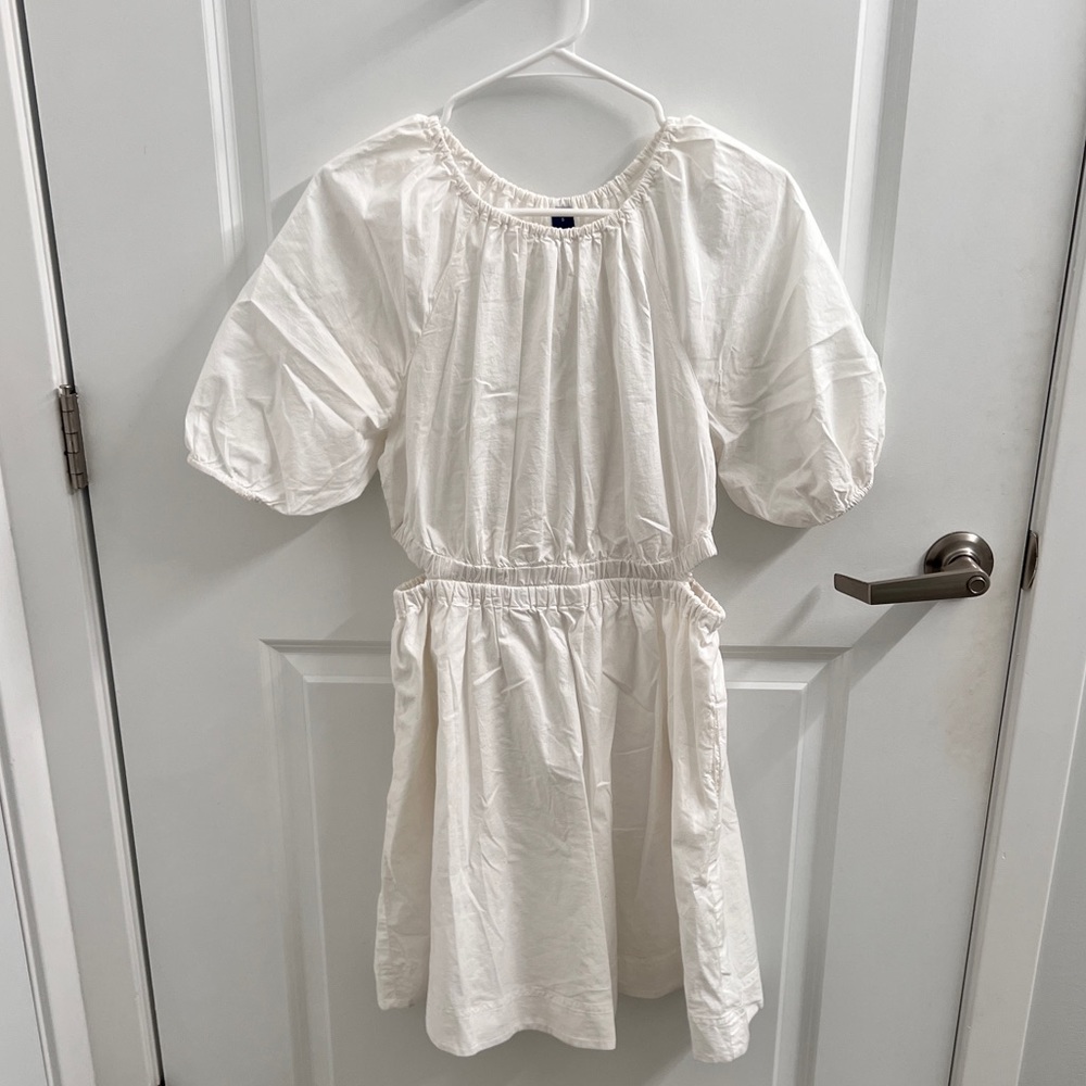 White Puff Sleeve dress with cutout side detail